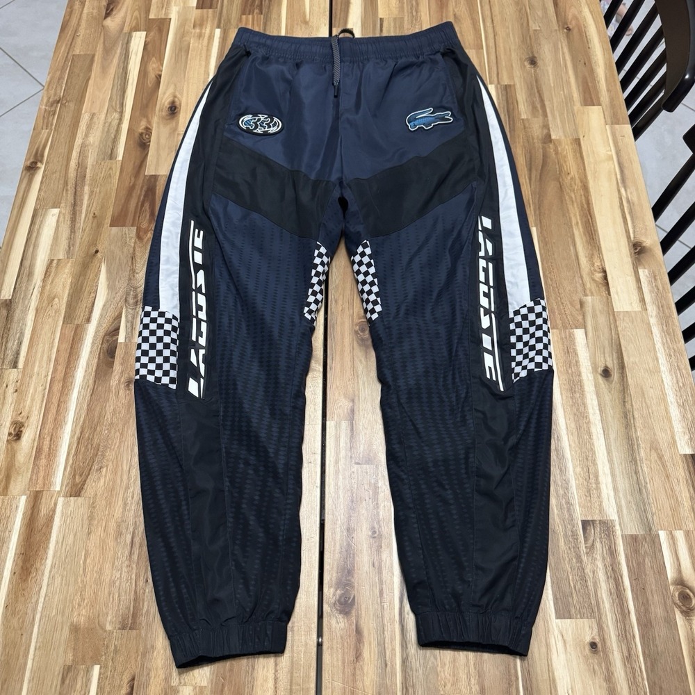 Lacoste Track Pants Mens M Blue Ombre‎ Checkerboard Lightweight Tapered Joggers
